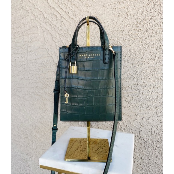Marc Jacobs Handbags - MARC JACOBS Dark Green Croc Embossed Leather Mini Crossbody Micro Tote Bag